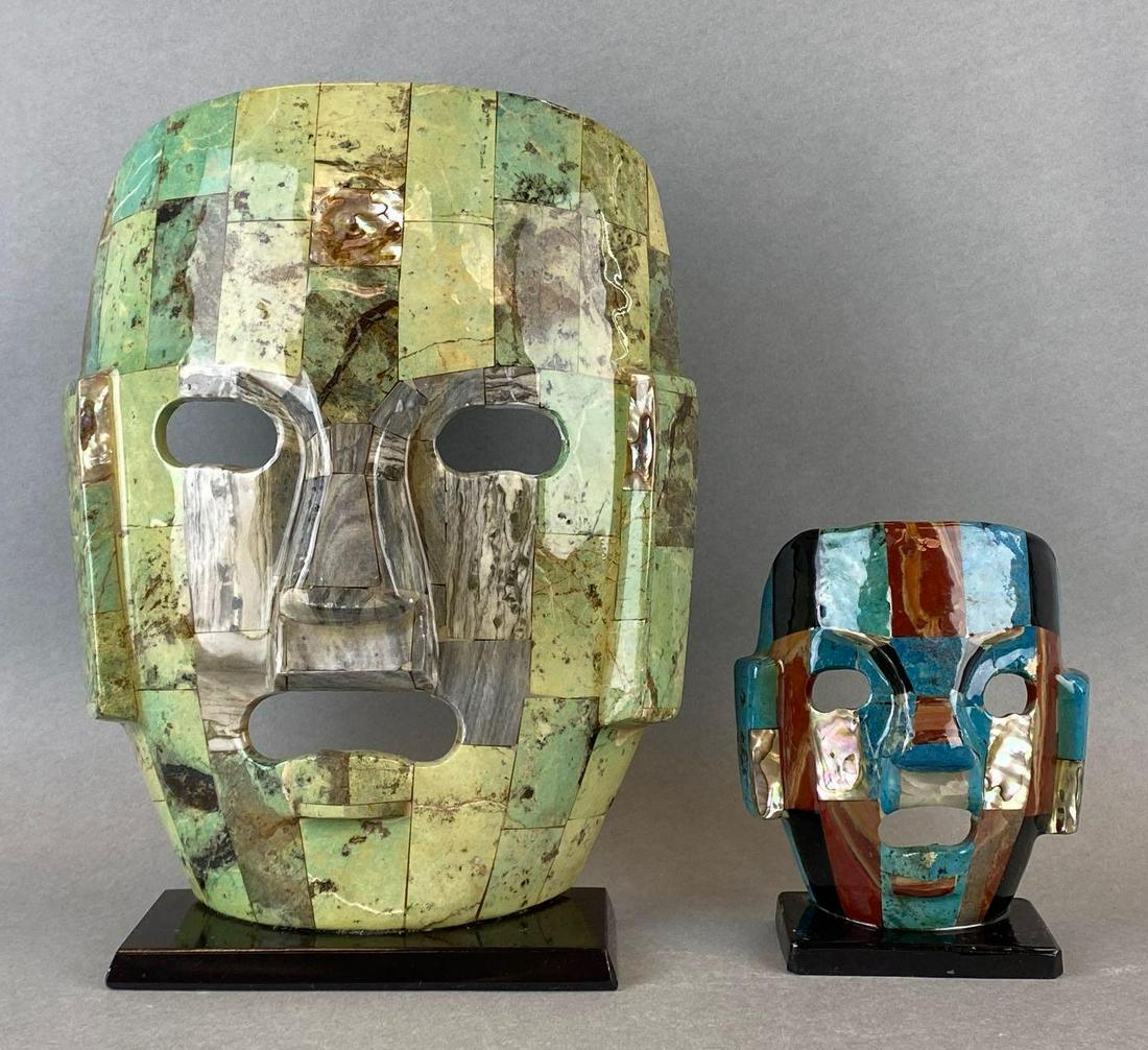 Group of 2 Abalone and Stone Mayan Masks (1 of 4)