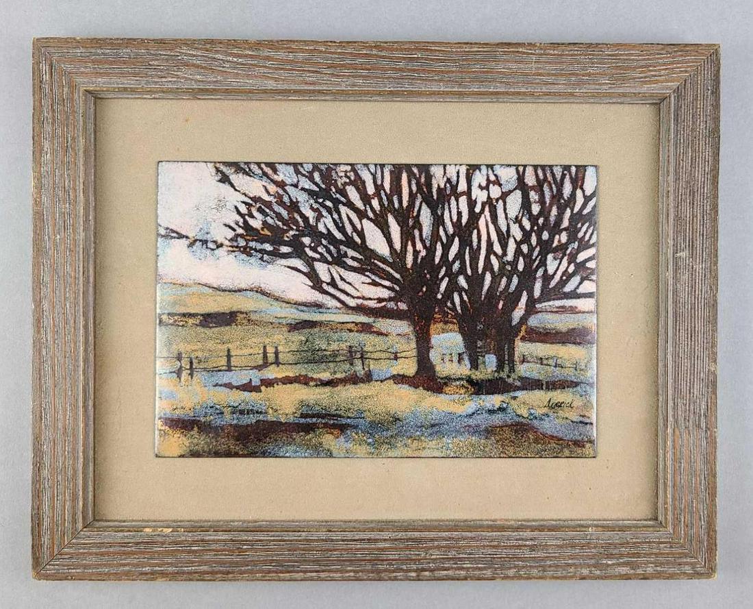 Derrick Roadside Trees enamel on copper art: 11 x 14 inches