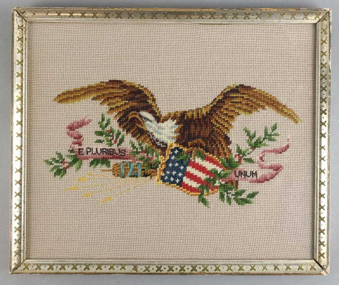 E Pluribus Unum needlepoint: 15 x 18 inches