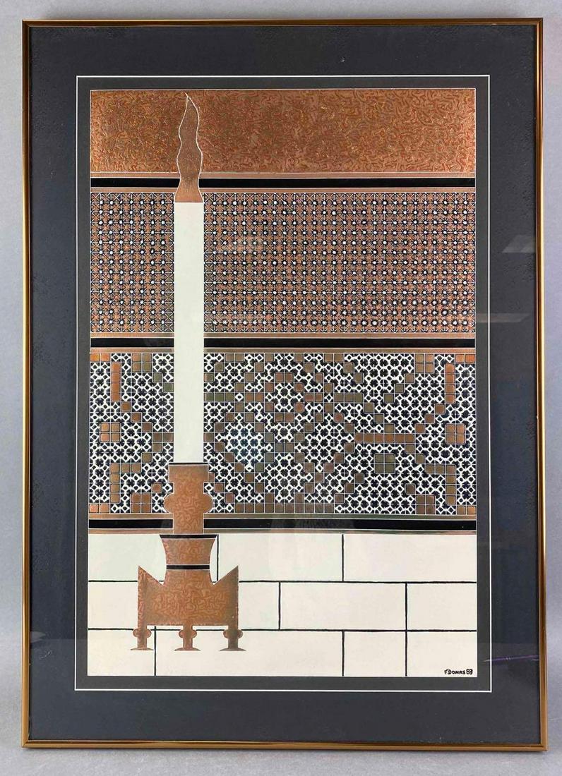 Jose F. Donas The Persian Light Framed Enamel Painting: artist signed - bottom right, dated 1983, frame is 28.25X20.25 inches, painting is 27.5X19.75 inches