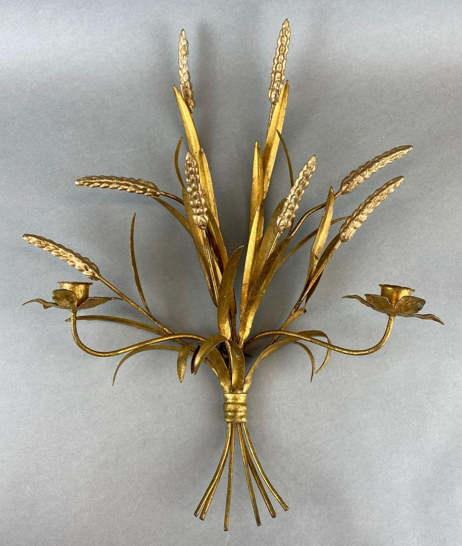 Gilt Wheat and Floral Wall Hang Candle Holder: Measures 21in long.