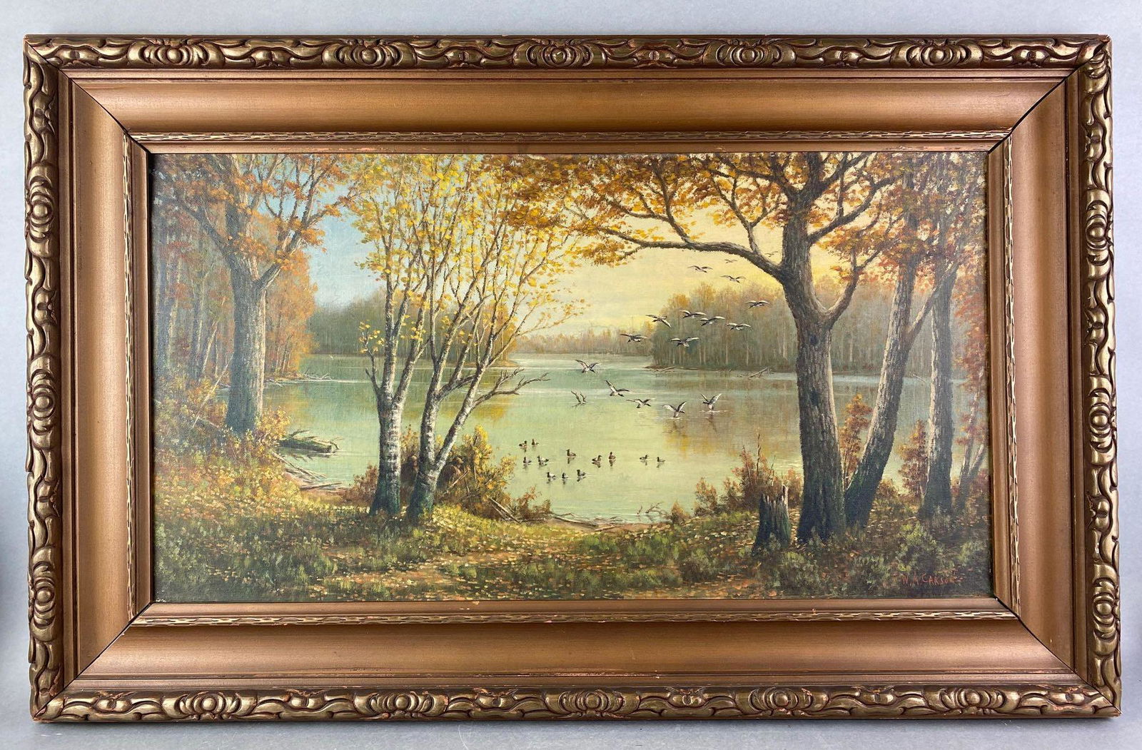 W. A. Carson Ducks on the Lake Framed Acrylic Painting (1 of 6)