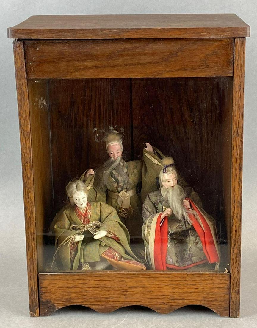 Group of 3 Japanese Hina Dolls and Display Case (1 of 4)