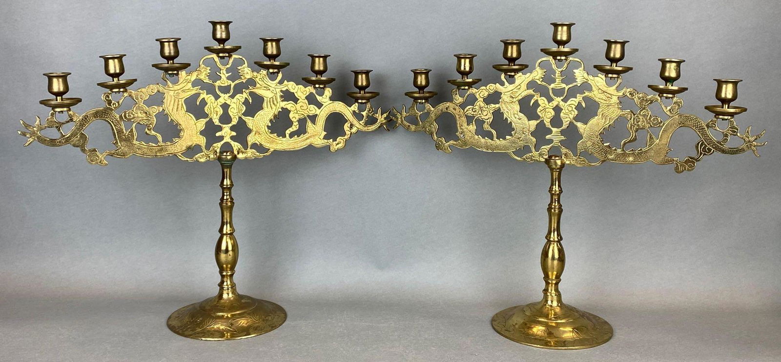 Set of 2 Brass Chinese Dragon Candelabras (1 of 4)