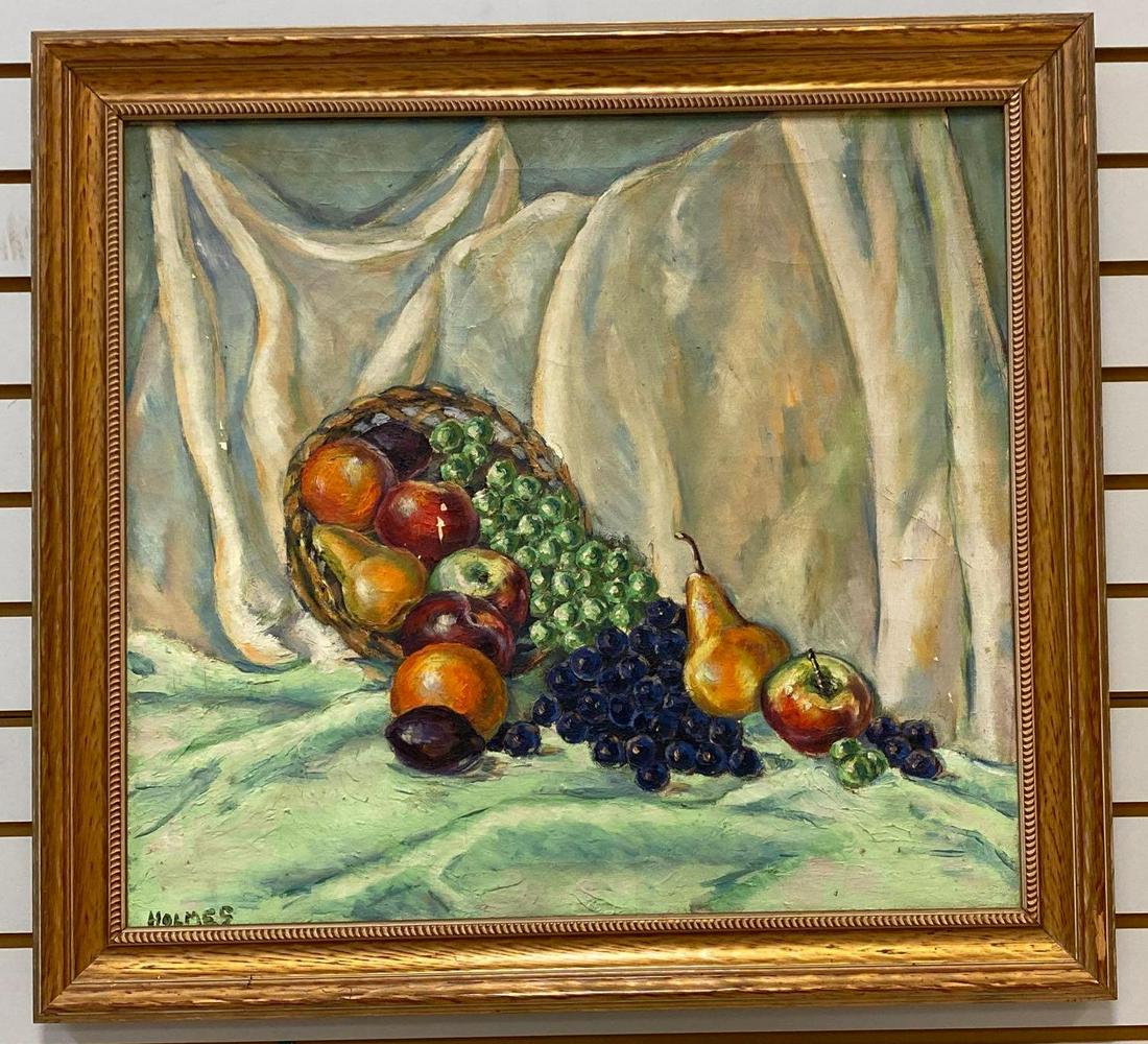 Holmes Impressionist Still Life Oil on Canvas: Frame measures 26.5 x 28.75 inches. Canvas measures 22 x 24.25 inches. Signed on lower left corner.