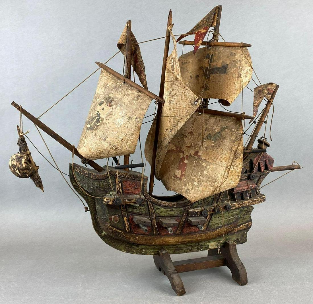 Wooden Model Ship and Stand (1 of 8)