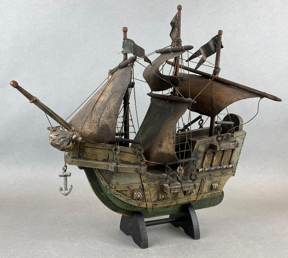 Dark Wooden Model Ship with Base (1 of 6)