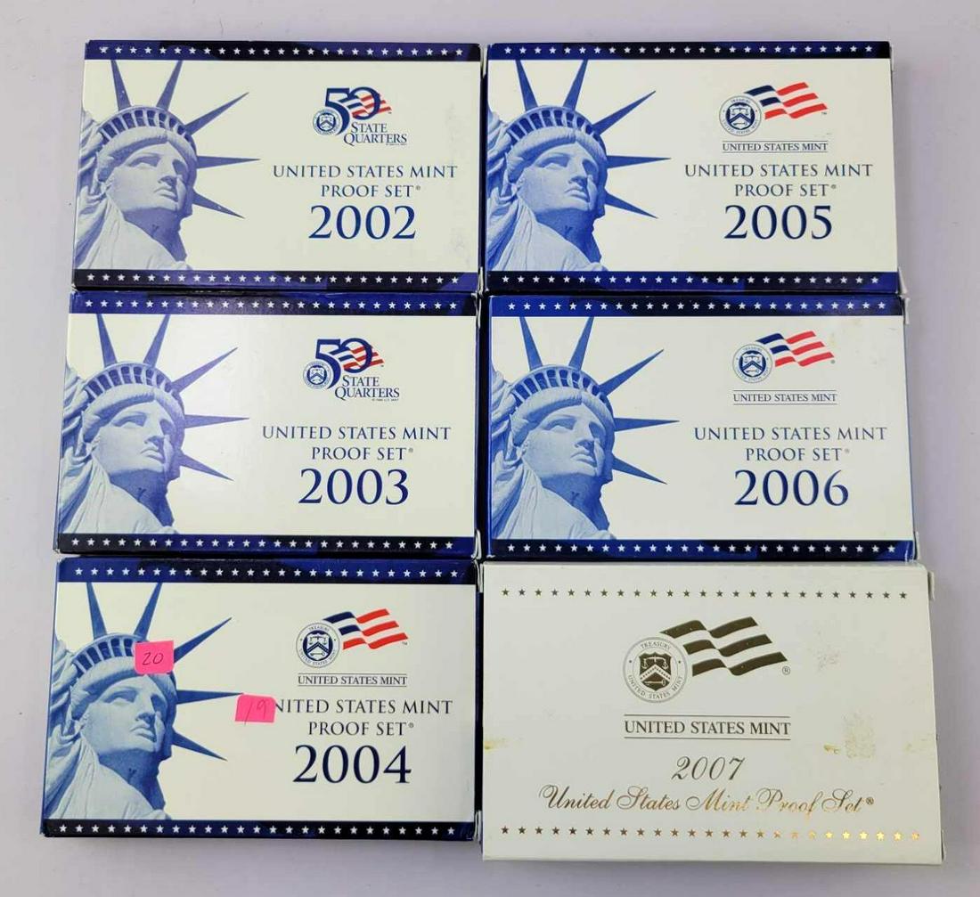Group of (6) U.S. Proof Sets 2002, 2003, 2004, 2005, (1 of 2)