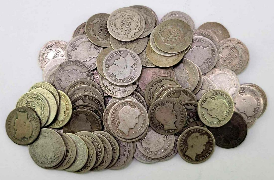 Group of (100) Barber Silver Dimes (1 of 1)