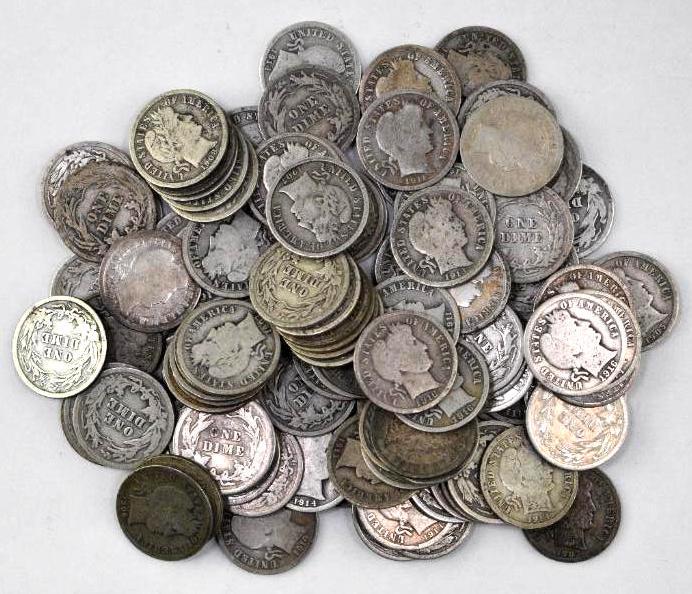 Group of (100) Barber Silver Dimes (1 of 1)