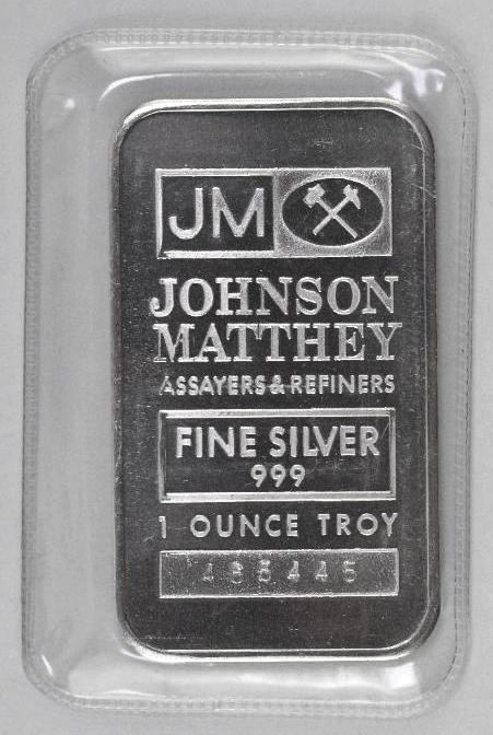 HTF Johnson Matthey 1oz. .999 Fine Silver Ingot/Bar: One Ounce .999 Fine Silver