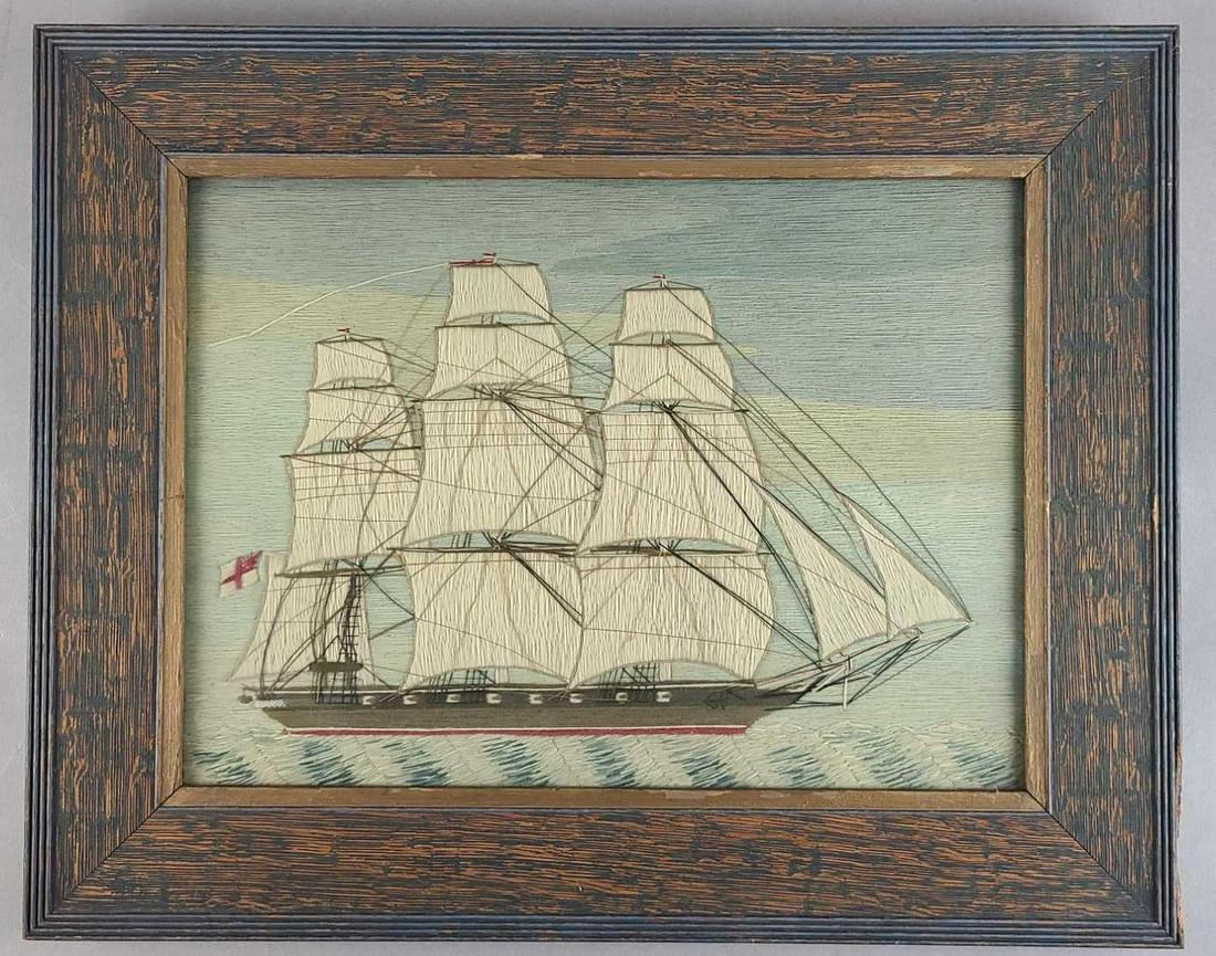 19th Century Folk Art Woolwork Clipper Ship (1 of 4)