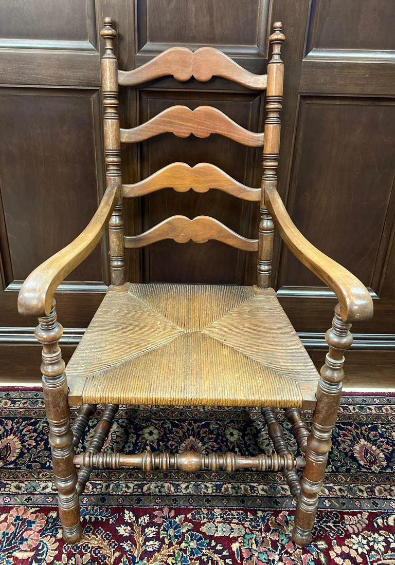 Vintage Ladder Back Rush Weaved Armchair (1 of 4)