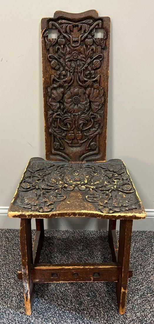 Antique Hand Carved Pine Chair (1 of 5)