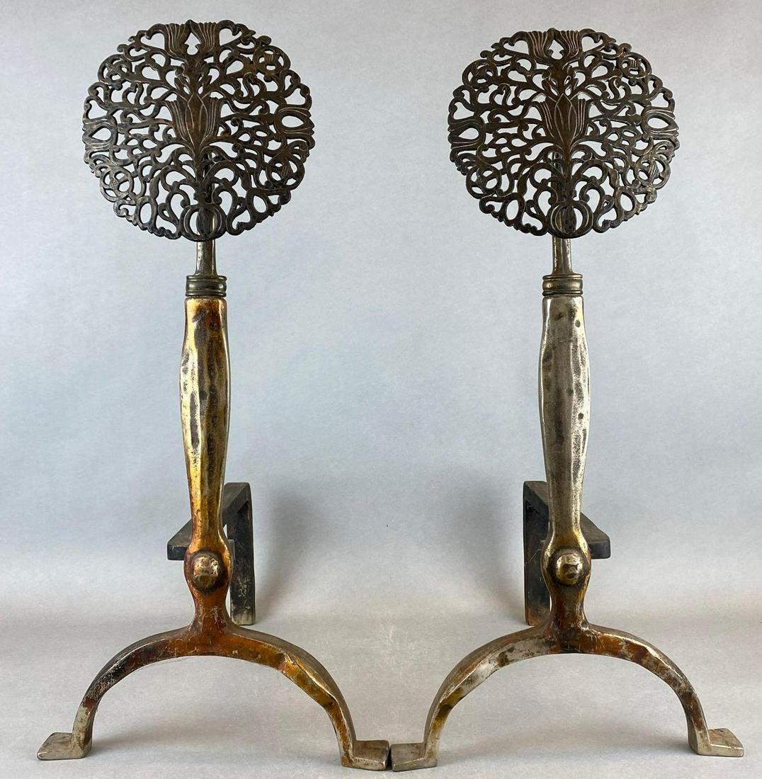 Pair of Pierced Brass & Cast Ironl Andirons (1 of 3)