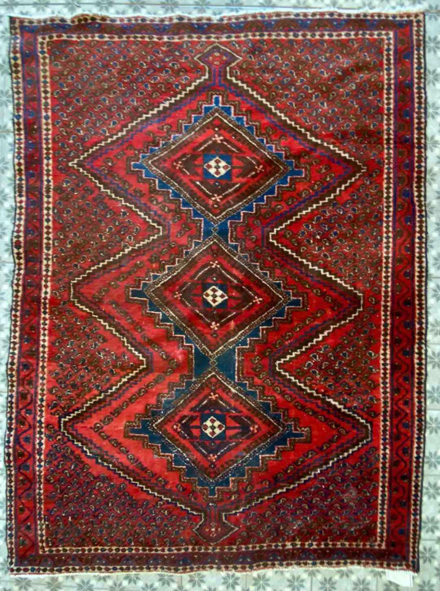 Persian Area Rug: Measures 66 x 53.5 inches. There is no fringe.