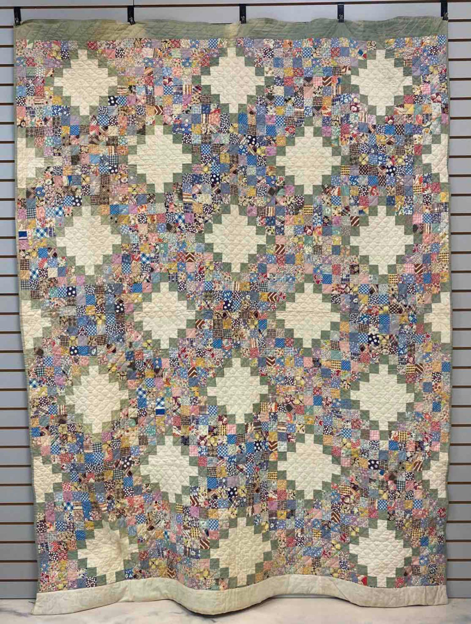 20th Century Applique Tile Quilt: Measures 91 x 68 inches. Has some staining.