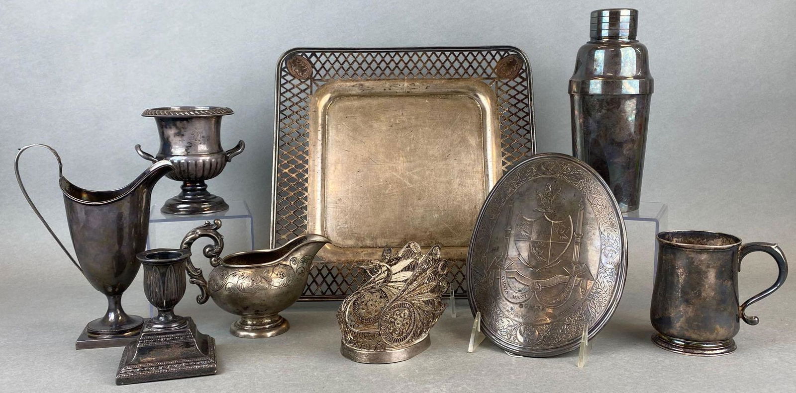 Group of 9 Assorted Sterling and Silver Plated  Dishes (1 of 8)