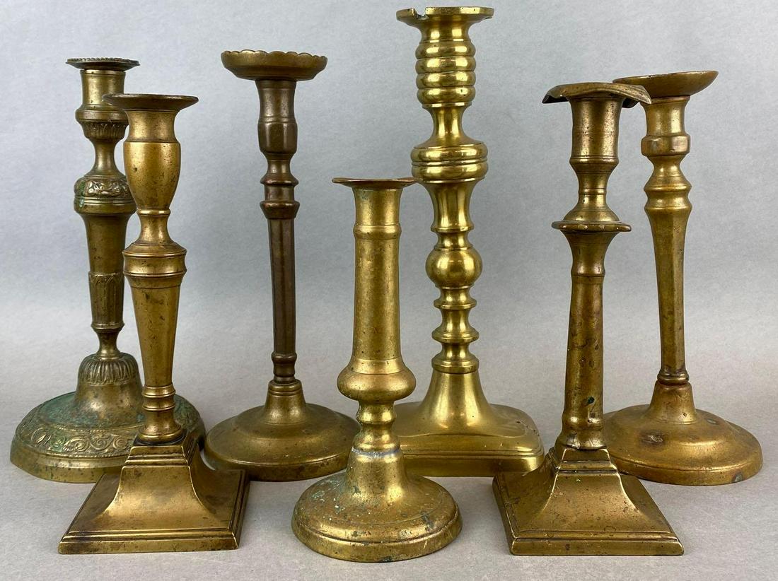Group of 7 Assorted Brass Candlesticks (1 of 7)