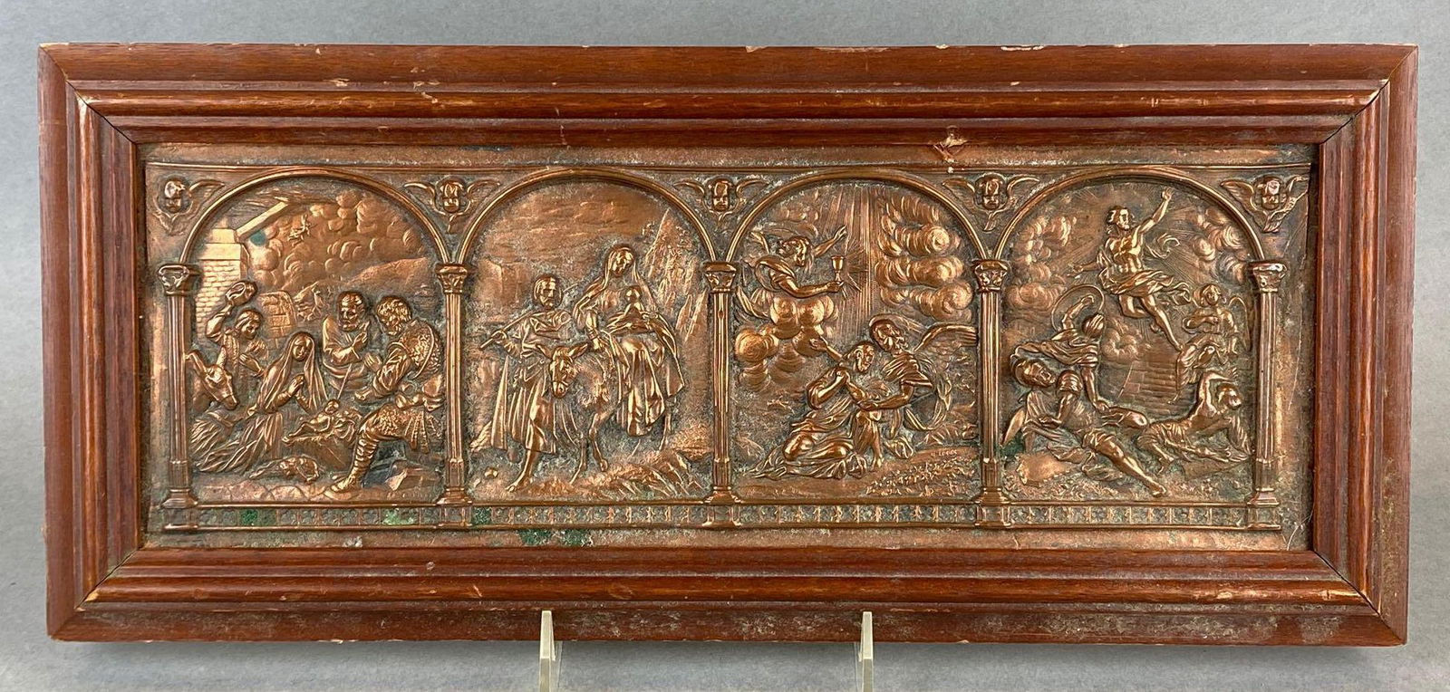 Framed Copper Plaque of Religious Scenes (1 of 5)