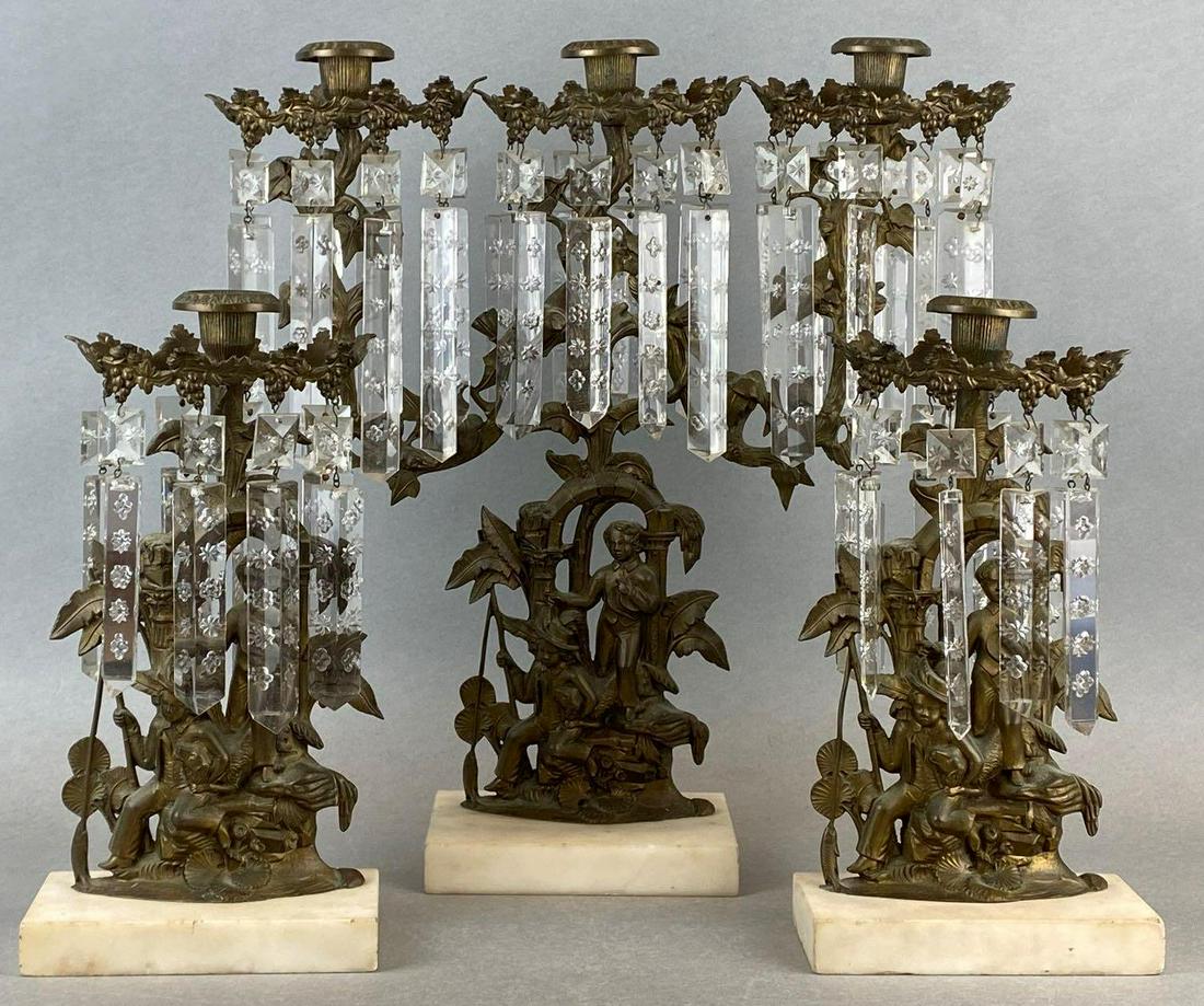 Set of 3 Brass Candelabra and Candlesticks (1 of 5)