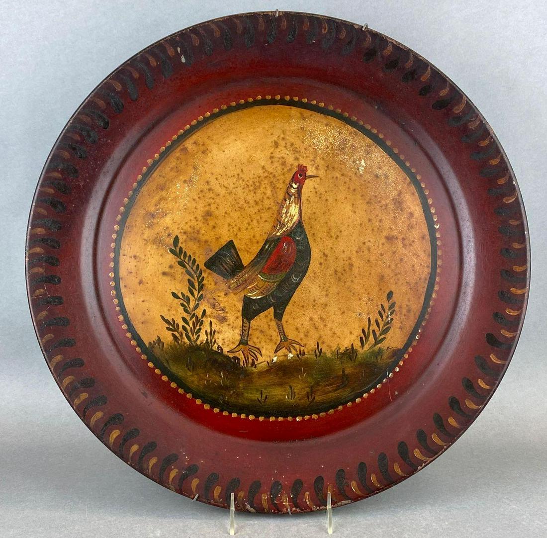 Large Tin Decorative Painted Rooster Plate (1 of 5)
