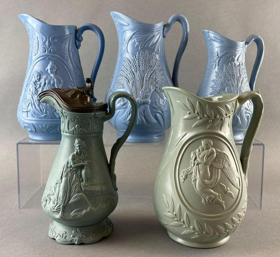 Group of 5 Victorian English Ceramic Pitchers (1 of 3)