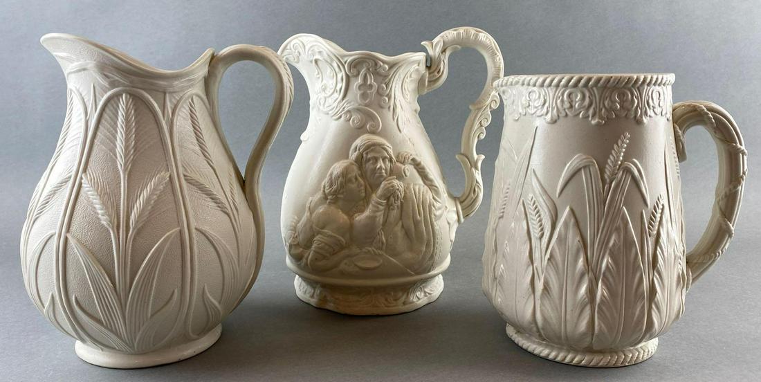 Group of 3 Large Creamware Pitchers (1 of 4)