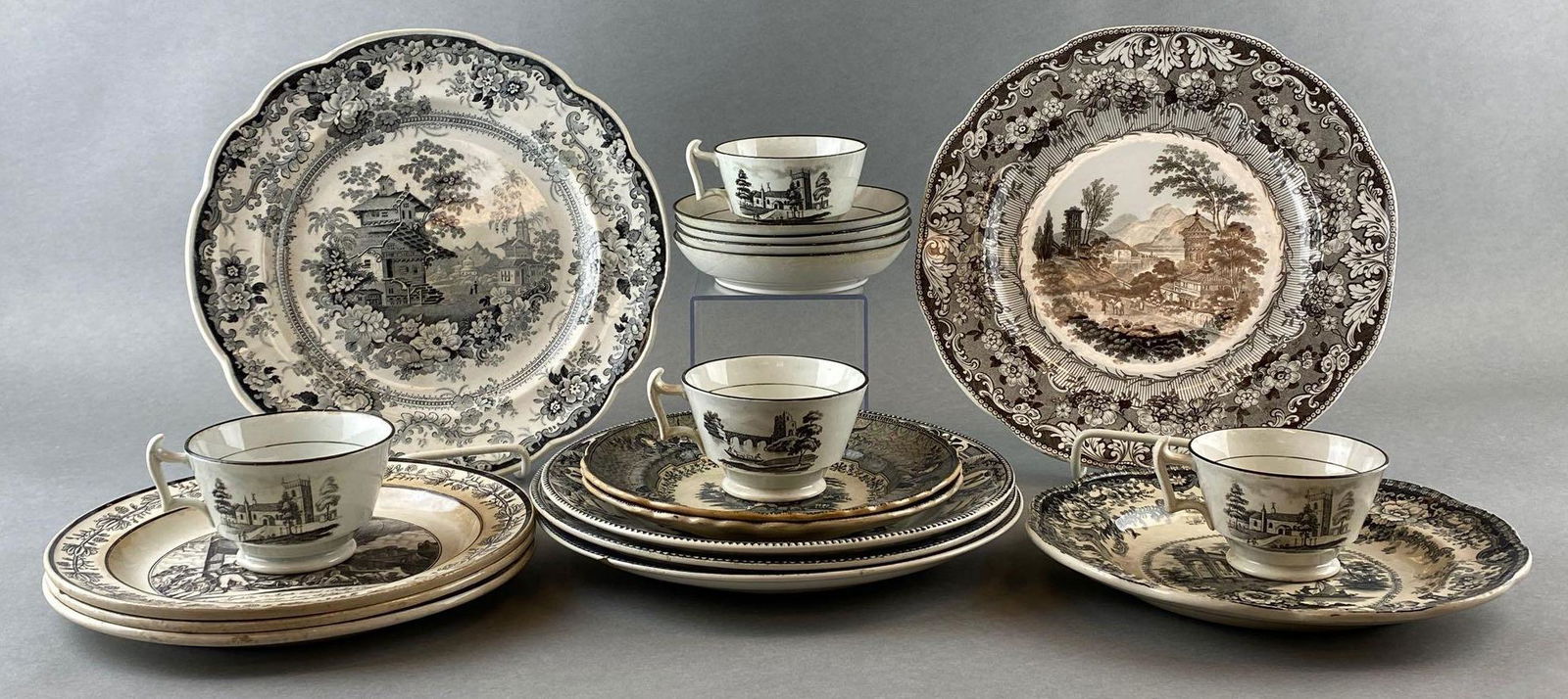 Group of 19 Grey Transferware Dishes (1 of 12)