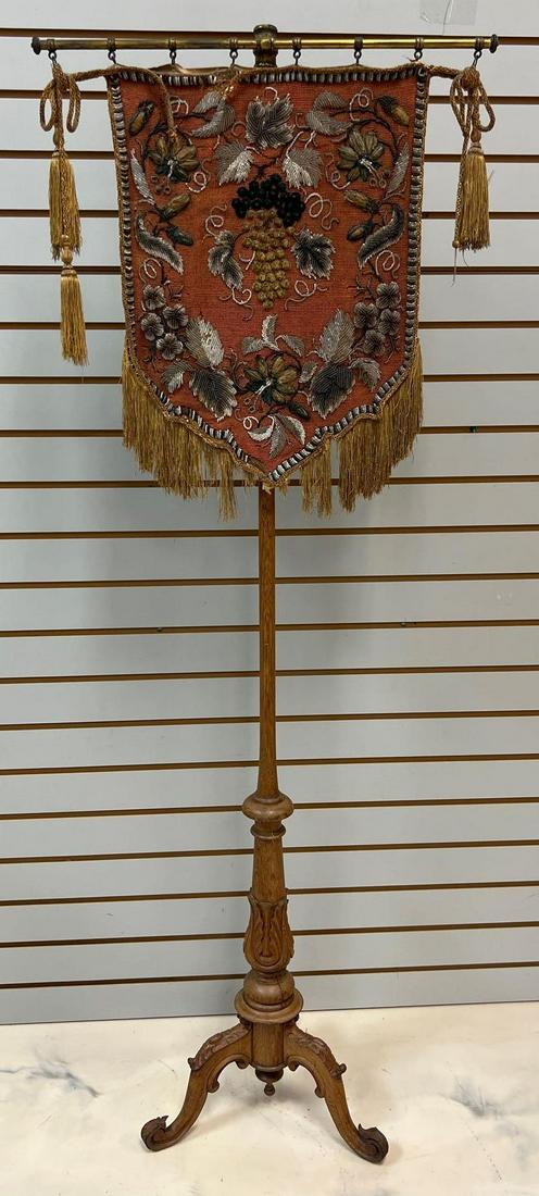 Antique Beaded Tapestry with Orange Oak Stand (1 of 4)