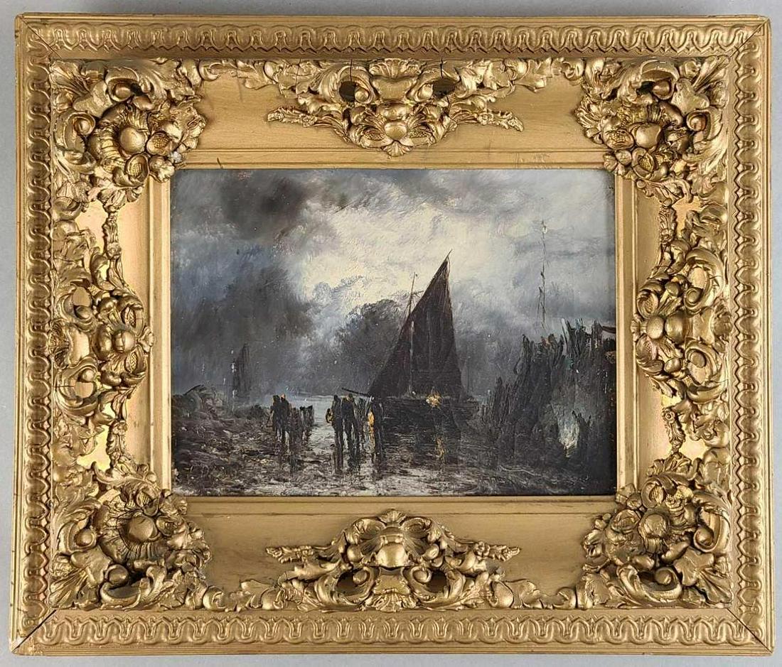 19th Century Impressionist Night Seaside Scene Oil (1 of 6)