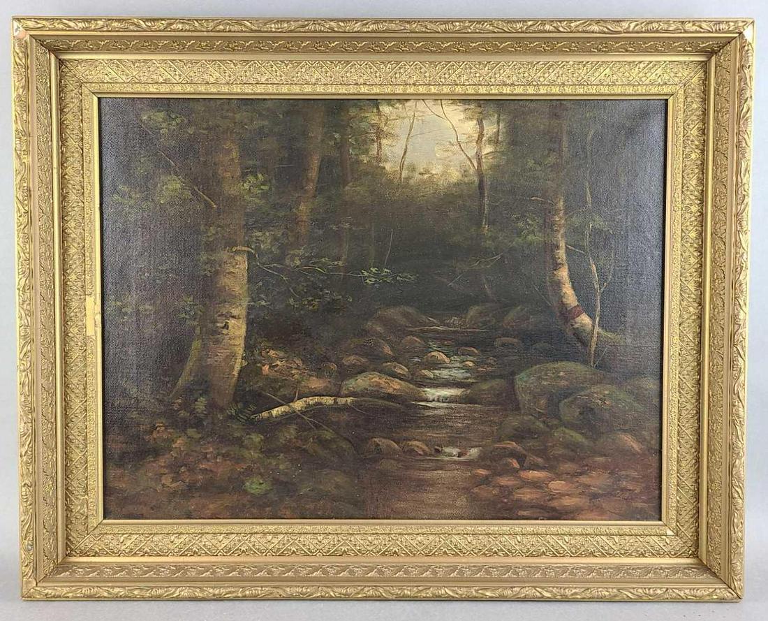 Early 20th Century Forest Stream Landscape Painting (1 of 5)