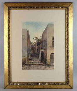 Prosper Louis Senat Stairs of Capri Watercolor Painting: Prosper Louis Senat (Pennsylvania, 1852-1925), In period frame 30.5 x 24.5 inches, art 17.5 x 12