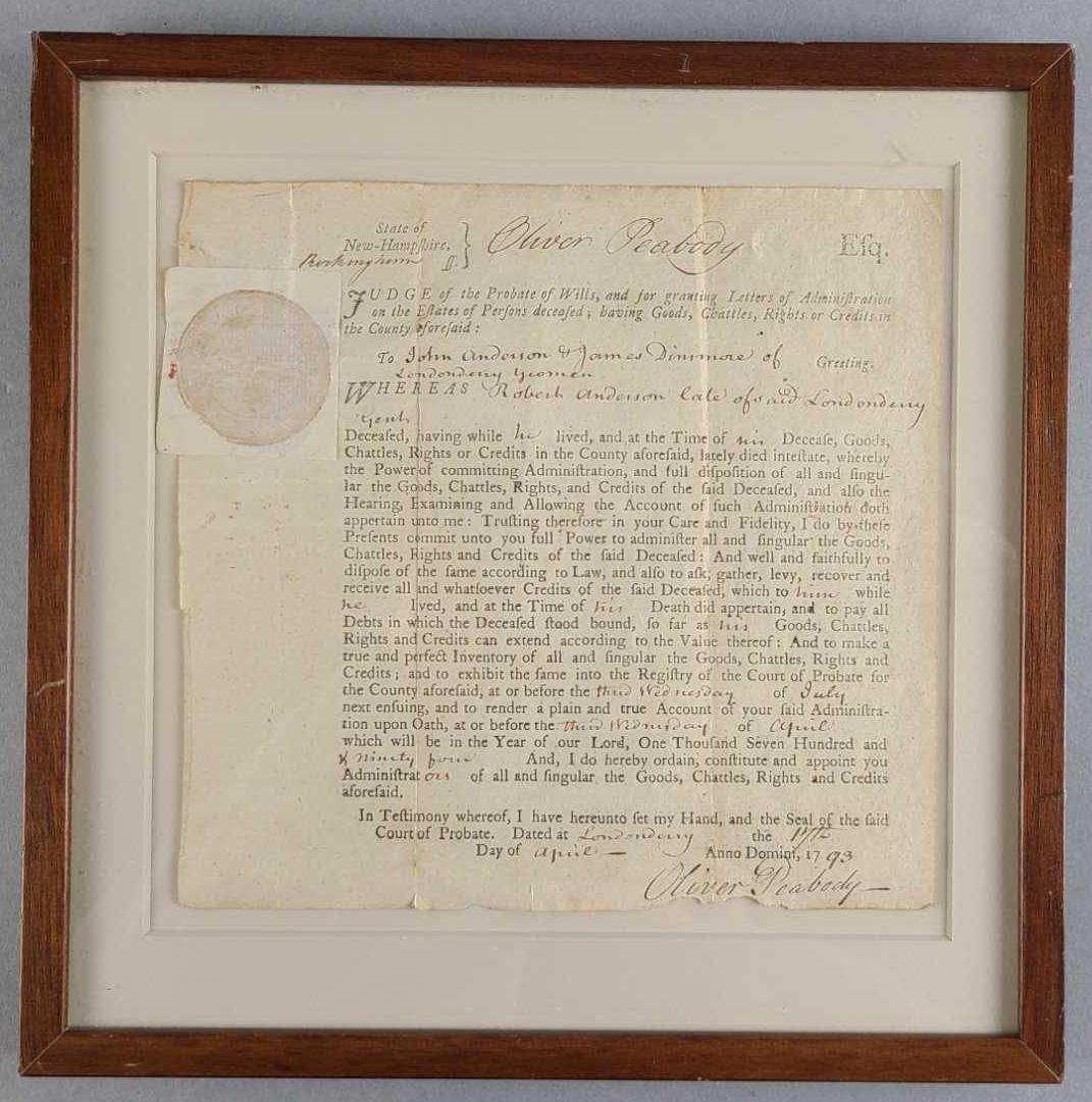 1793 New Hampshire Probate/Will Document (1 of 3)