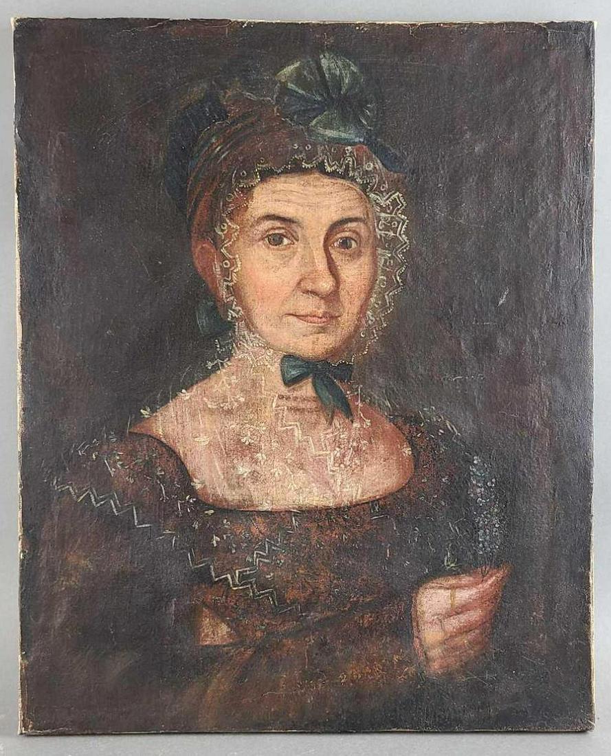 19th Century American Woman Portrait Oil Painting on (1 of 6)