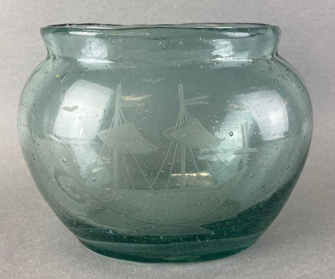 18th-19th Century Etched Blown Flip Glass Vase (1 of 6)