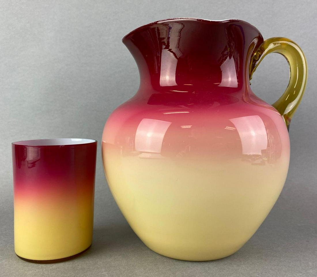 Hobbs Coral Peach Blow Water Pitcher & Tumbler (1 of 8)