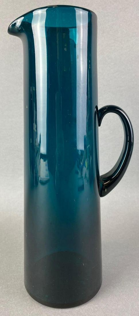 Blown Glass Pitcher Gunnar Ander: blue glass, polished pontil mark, 12.25 inches tall