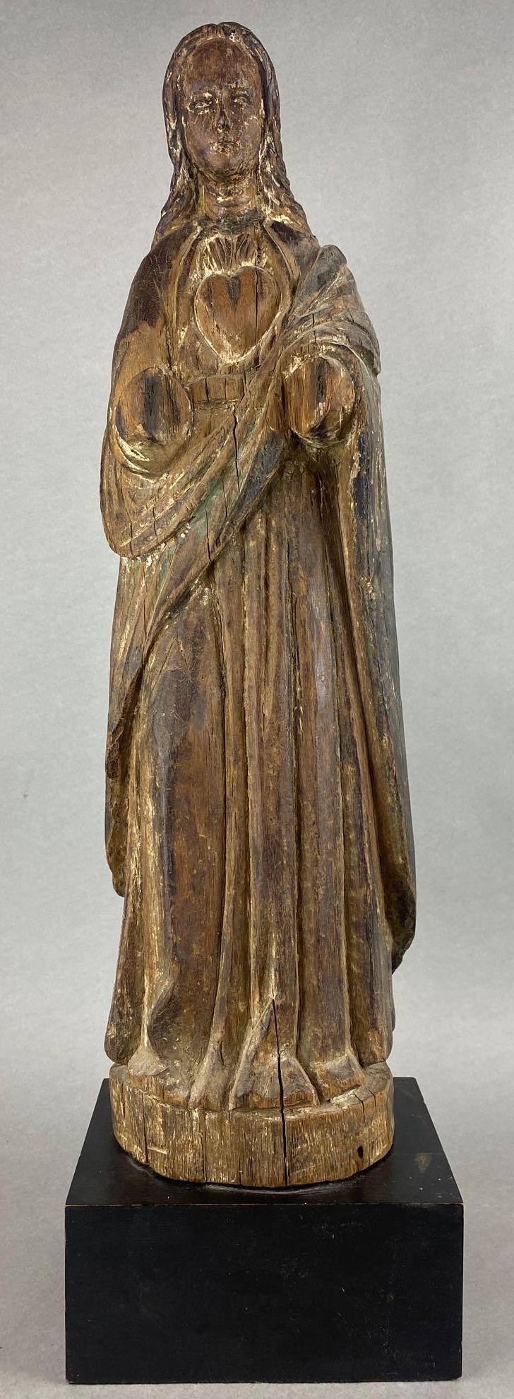 16th-17th Century Polychrome Carved Wood Virgin Mary (1 of 8)