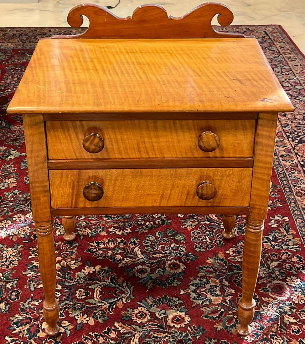 Vintage Tiger Maple Side Table with Drawers (1 of 5)