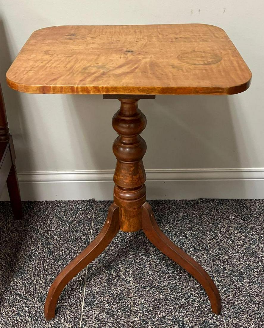 Antique 3 Legged Tiger Maple Candle Stand (1 of 3)