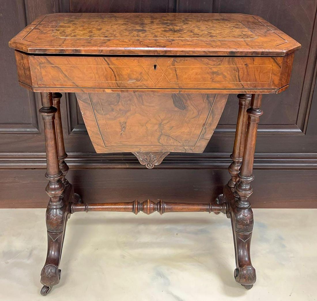Antique Burled Walnut Sewing Table (1 of 6)