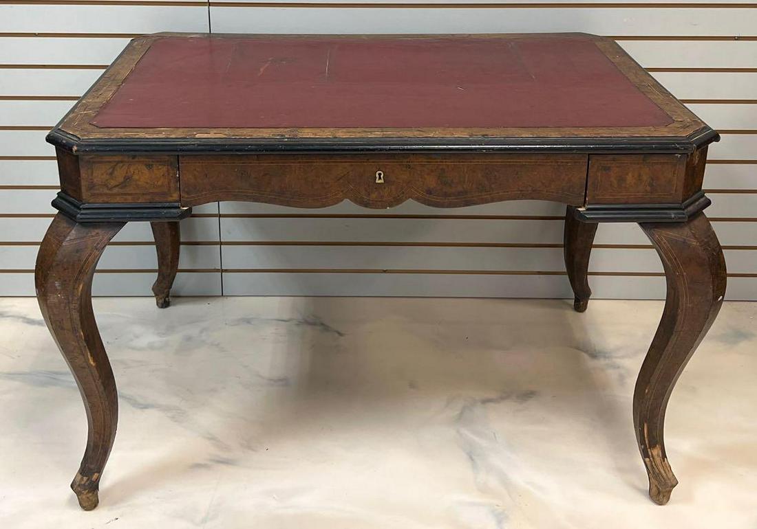 Antique Burled Walnut Writing Table with Leather Top (1 of 6)