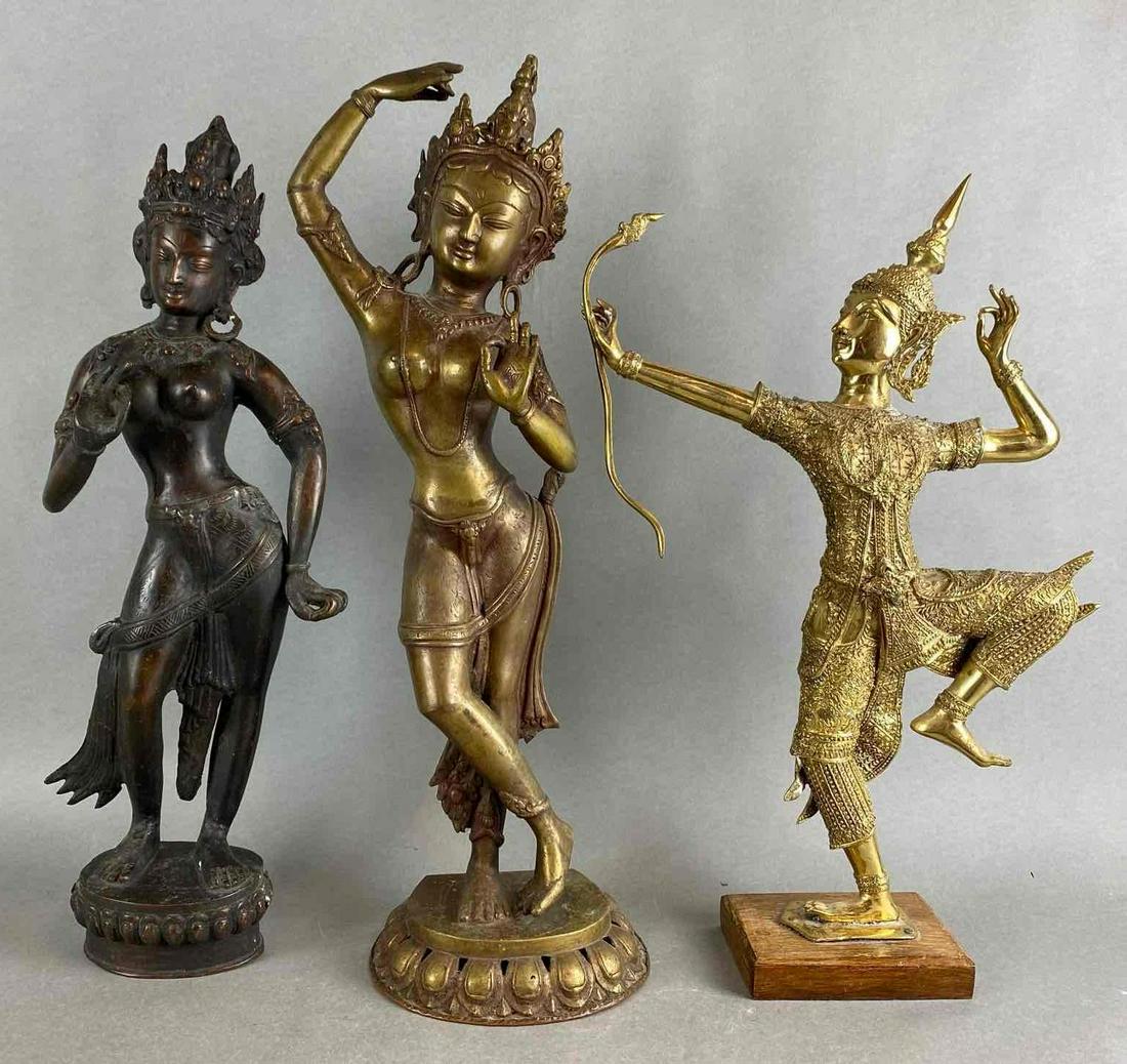 Group of 3 Brass Thailand Temple Dancer Statues (1 of 10)