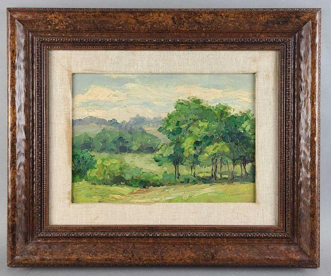 Attrb. William Glackens Impressionist Landscape Oil: Attrb. William Glackens Impressionist Landscape Oil Painting on board, Upon closer inspection the painting is not signed. Frame measures 22 1/2 x 18 1/2 inches, Canvas measures 17 x 13 inches