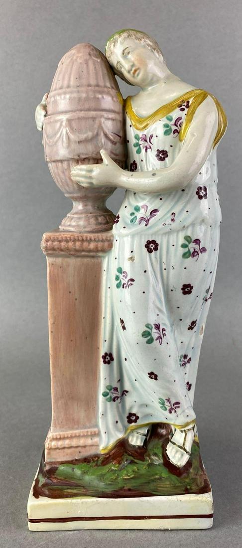 Charlotte at the Tomb of Werther Pearlware Figurine: Staffordshire, circa 1800s, hand painted, some chipping, 9 inches tall