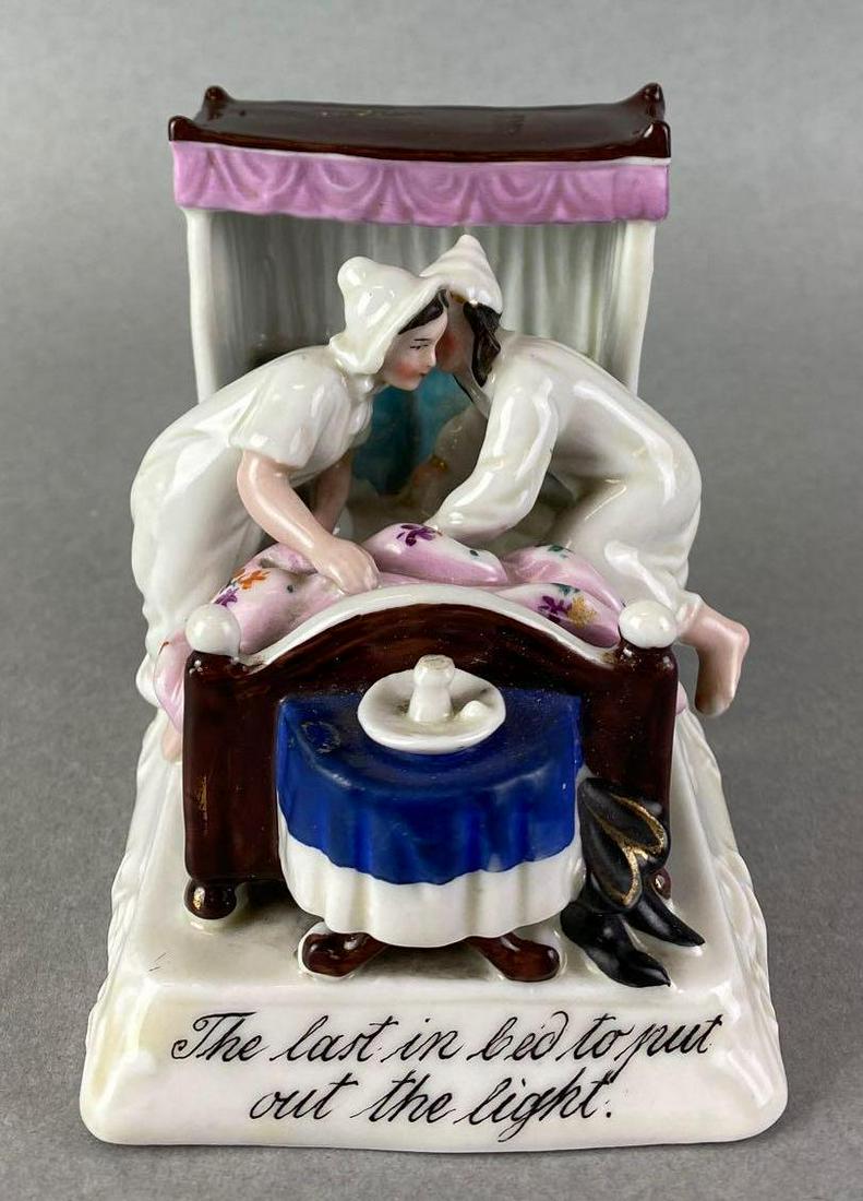 Victorian Fairing The Last in Bed to Put Out the Light: circa 1800s, hand painted, 3.75 inches tall