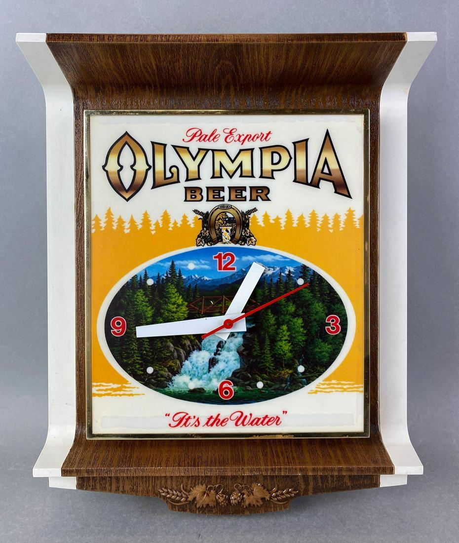 Vintage Olympia Beer Light Up Advertising Clock Sign (1 of 2)