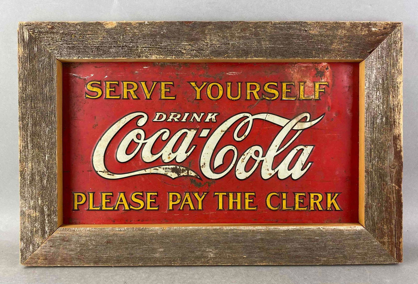 Vintage Coca Cola Metal Advertising Sign in Wooden (1 of 2)