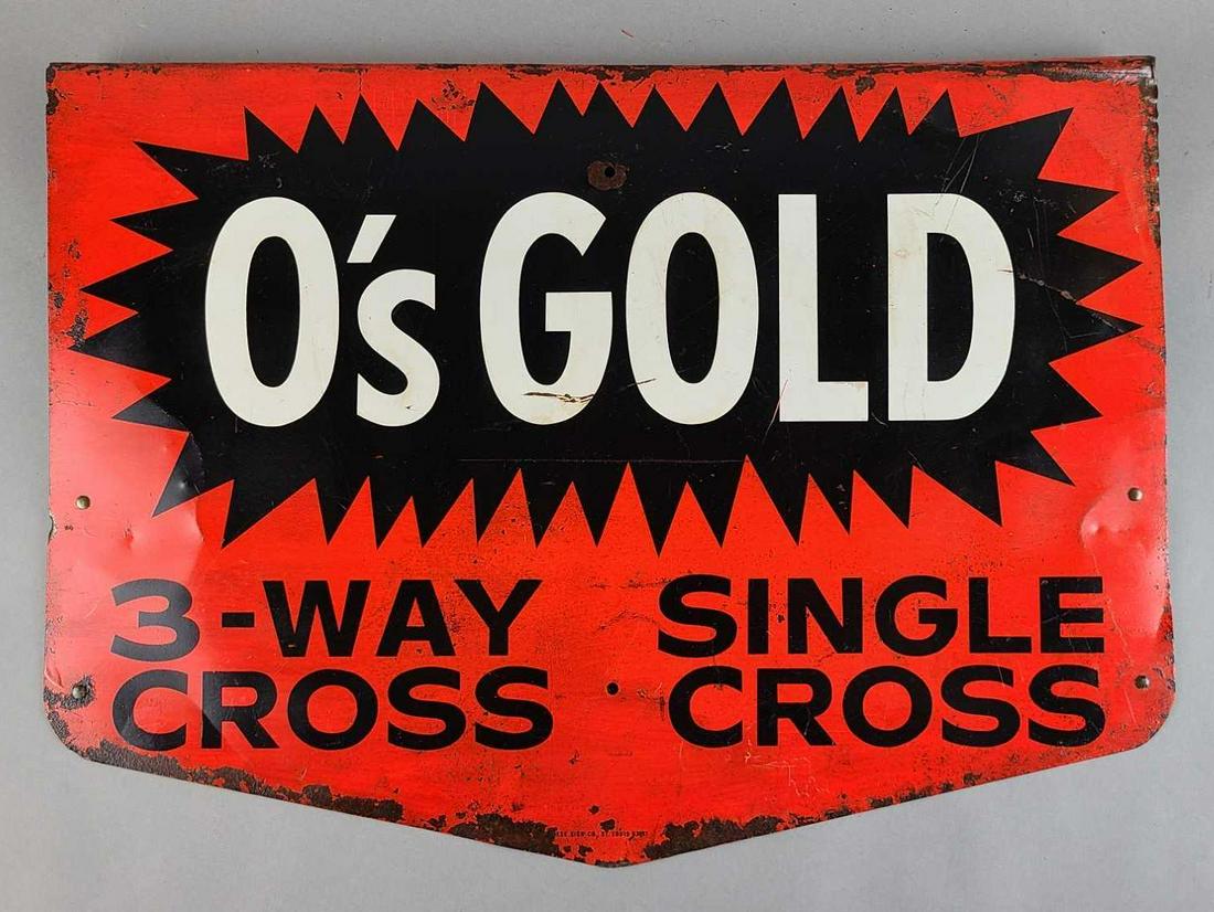 Vintage O's Gold Advertising Metal Double Sided Seed: 17.25 x 24 inches